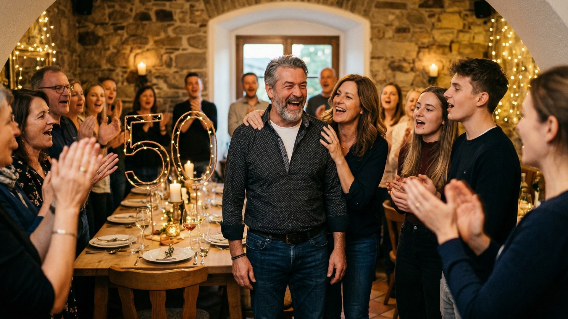 Familie feiert 50. Geburtstag zusammen