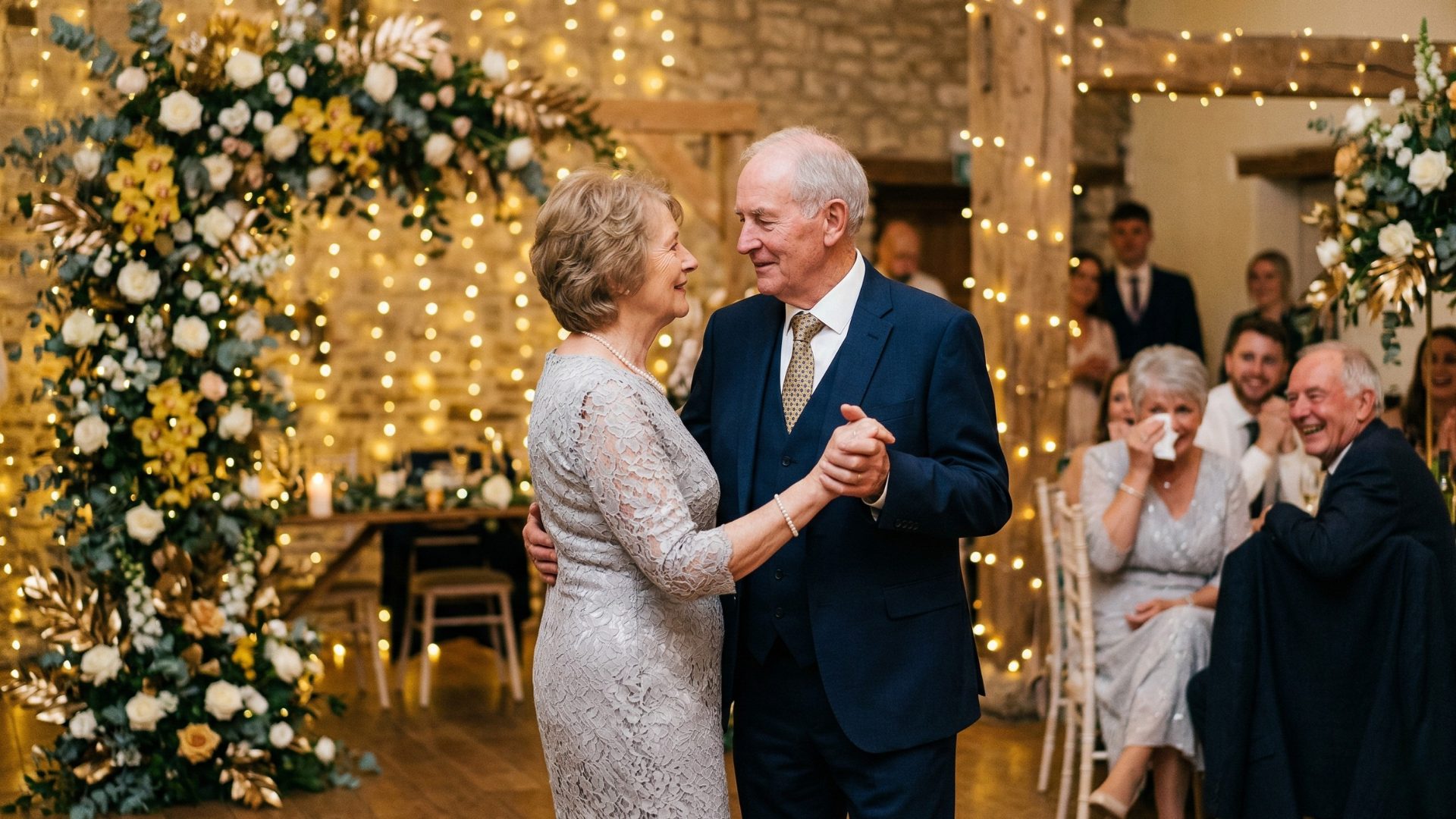 Paar tanzt bei goldener Hochzeit